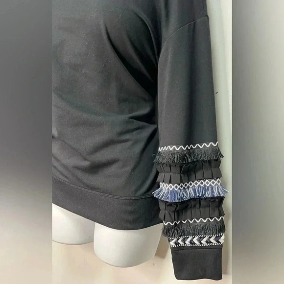 Style & Co Fringe Banded Sweatshirt Deep Black - Picture 3 of 5